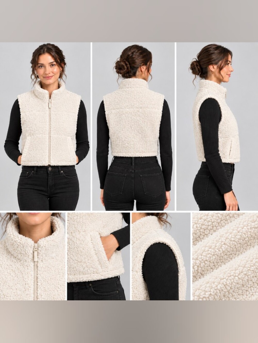 LIKE NEW Hollister Cream Sherpa Fleece Puffer Vest - Cozy Zip Front Size L